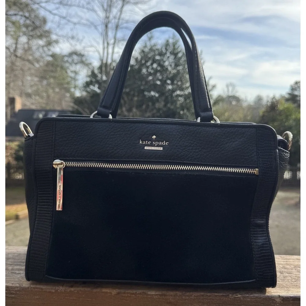 Kate Spade Chatham Lane Harlan Satchel Black Leather‎  & Suede Gold Hardware Bag